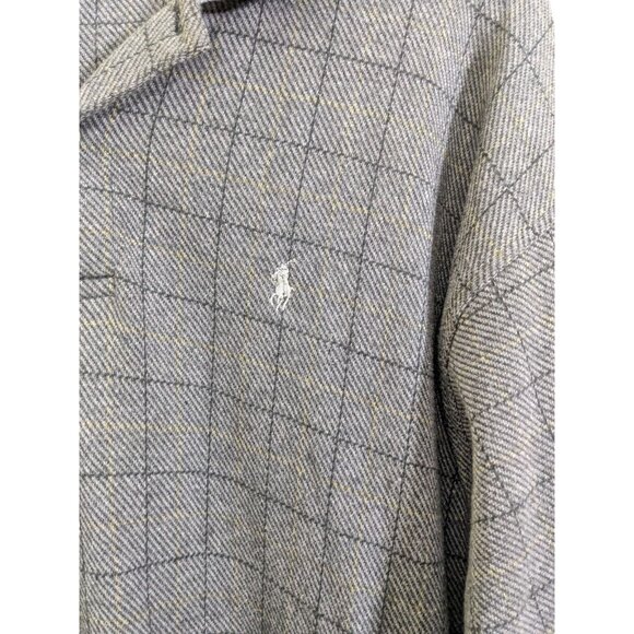 Polo Ralph Lauren Gray Windowpane Cotton Long Sleeve Preppy Mens Polo Shirt XL - Picture 4 of 5